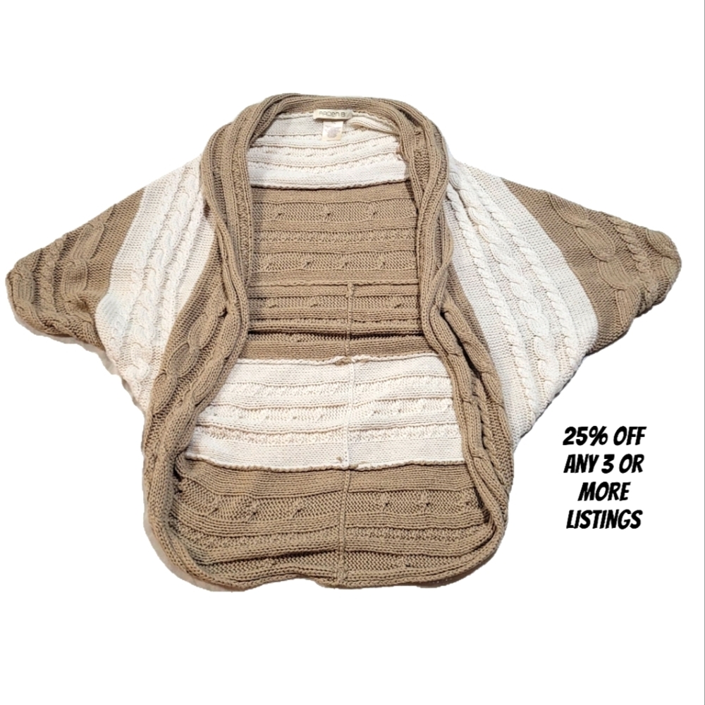 Sweater Size M / L Tan Cream Knit Cardigan Open Chunky Cozy Knit Waffle Vintage
